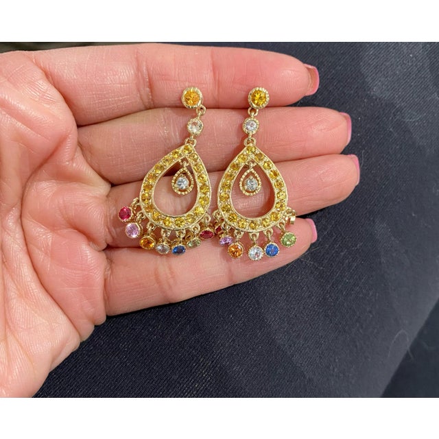 Metal Sapphire 14 Karat Yellow Gold Chandelier Earrings - 2 Pieces For Sale - Image 7 of 8