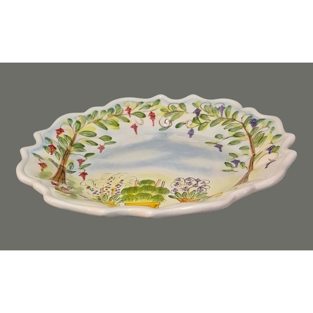 Vintage "Ma Maison" Hand Painted Collection Garden Scene Scalloped Edge Platter For Sale - Image 9 of 11