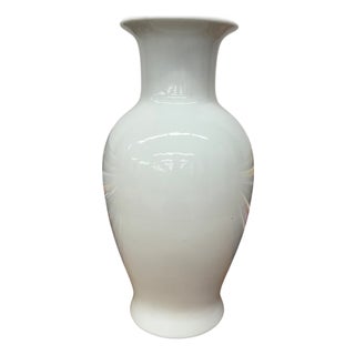 White Glazed Ceramic Vase with Flared Neck For Sale