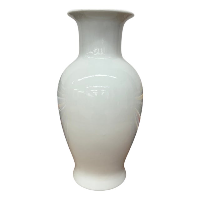 White Glazed Ceramic Vase with Flared Neck For Sale