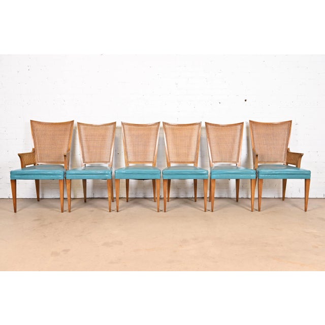 John Widdicomb Mid-Century Modern Sculpted Walnut and Cane Dining Chairs, Set of Six For Sale - Image 12 of 12