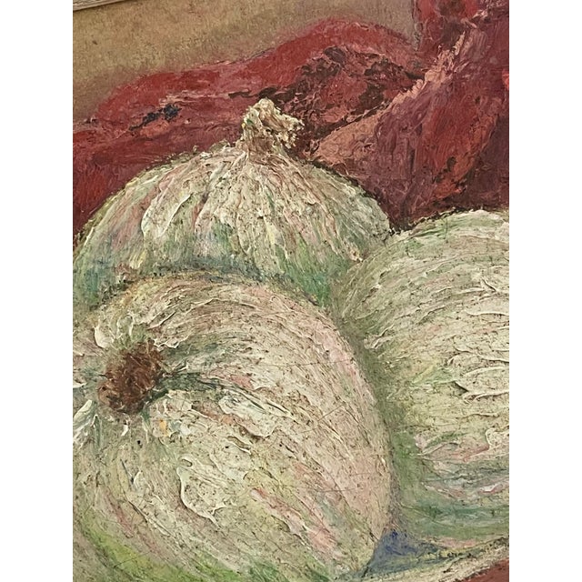 Vintage Oil Paintings signed “Dot Pressler.” – a Pair Onion Still Lifes With Beautifully Dry Matte Surface & Pronounced Impasto For Sale - Image 9 of 12