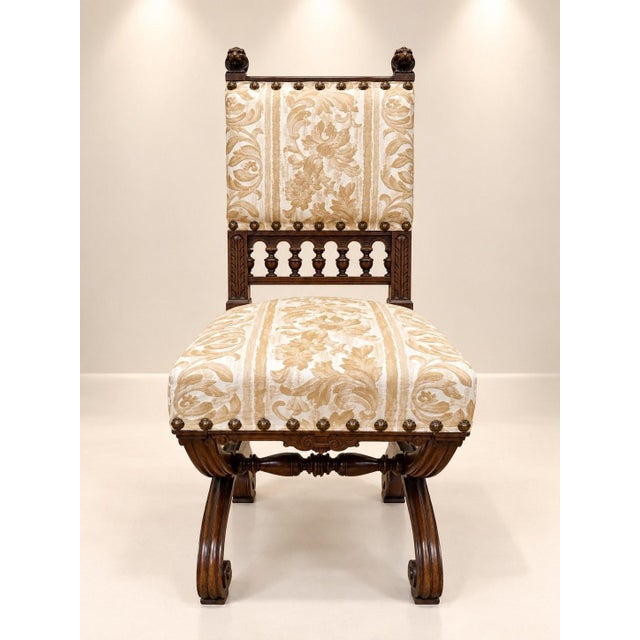 Antique Renaissance High Chairs in Carved Walnut, 1800s, Set of 4 For Sale - Image 4 of 8