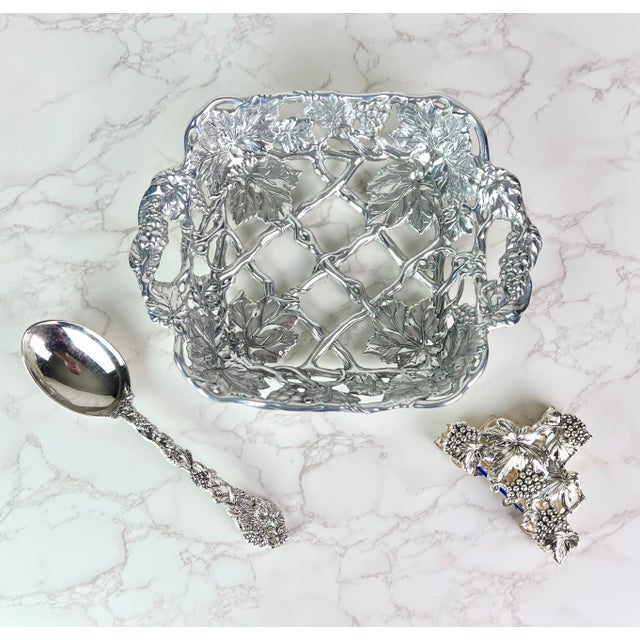 Elevate your holiday table or wine country dining with this elegant, vintage three-piece grape and grapevine motif...