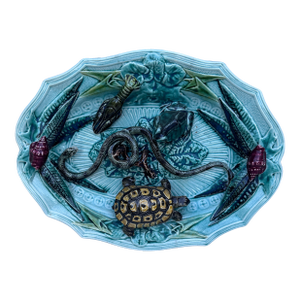 Majolica Palissy Snake & Turtle Wall Platter Circa 1920