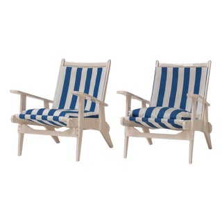 French Riviera Style Wooden Relax Chairs, Set of 2 For Sale