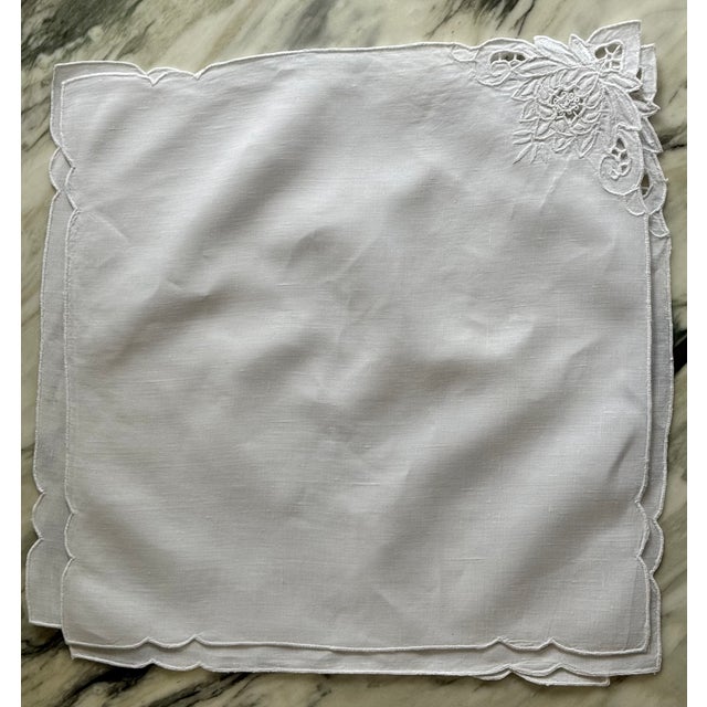 Textile Vintage Lotus Flower Motif White Napkins - Set of 8 For Sale - Image 7 of 14