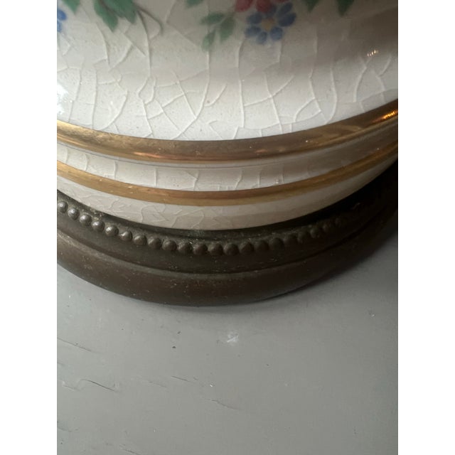 Metal Vintage Ivory Porcelain Floral Oil Brass Lamp Converted to Electric Lamp 20” For Sale - Image 7 of 8
