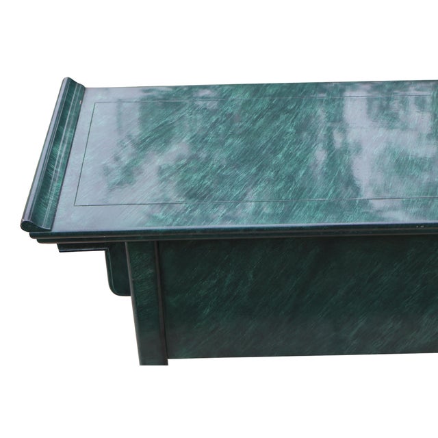 Vintage Century Furniture Faux-Malachite Green Pagoda Console Sideboard With Brass Hardware, Attributed For Sale - Image 12 of 18