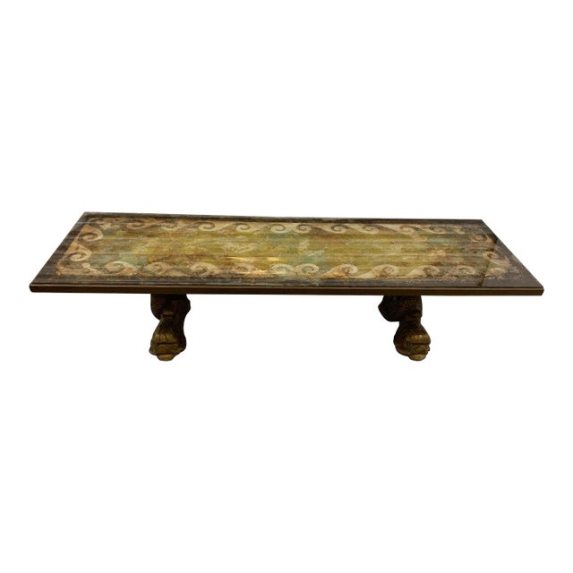 Mid Century Dolphin Koi Fish Reverse Painted Glass Coffee Table For Sale