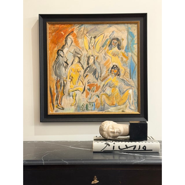 A richly expressive French figurative painting dating to the 1940s, discovered in a Paris estate and executed in oil on...