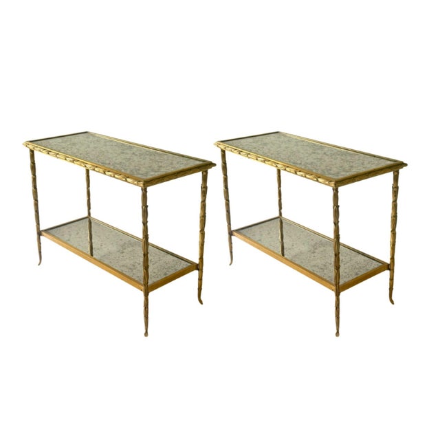 Mid-Century Modern Pair of Mid-Century Maison Bagues Palmier Bronze Dore Side Tables, Circa 1940 For Sale - Image 3 of 5