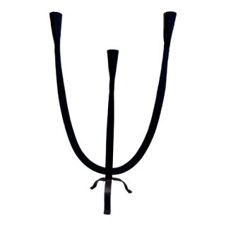 Brutalist Wrought Iron 3-Light Candelabra, Spanish Modern Style For Sale