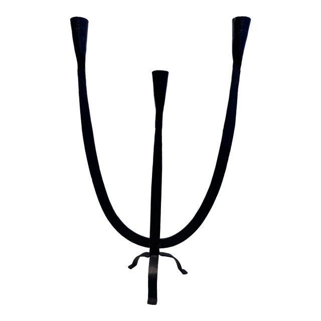 Brutalist Wrought Iron 3-Light Candelabra, Spanish Modern Style For Sale