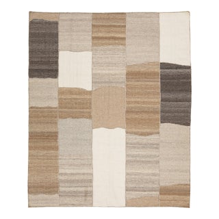 Contemporary Minimalist Neutral Patchwork Wool Kilim Rug Wabi-Sabi Handmade For Sale