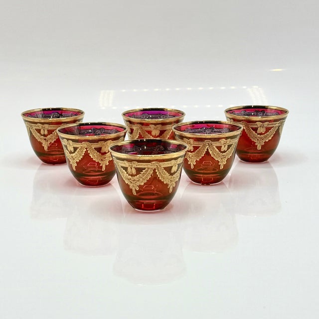 A set of six vintage italian liqueur or cordial cups by interglass, handmade from substantial 24% lead crystal and richly...