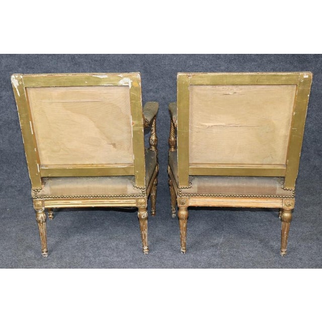 French Pair 19th Century French Louis XVI Giltwood Aubusson Armchairs For Sale - Image 3 of 14