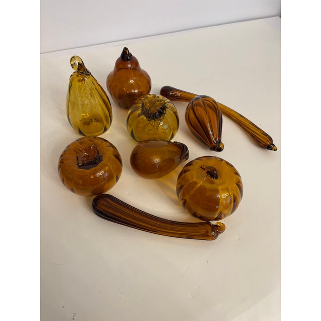 Mid-Century Modern 1960s Murano Amber Hand Bown Glass Fruit/Vegetable Sculptures, Set of 9 For Sale - Image 3 of 4
