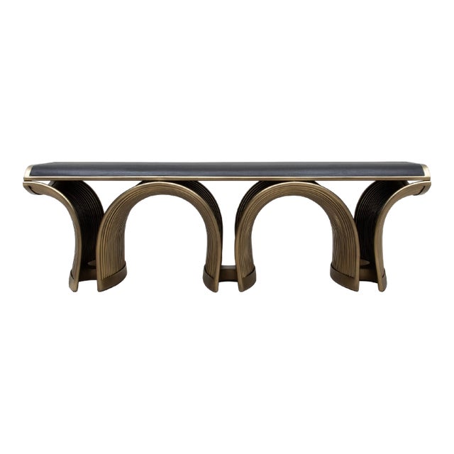 Bench in Black Oak With Bronze Patina Brass Legs by R&y Augousti For Sale