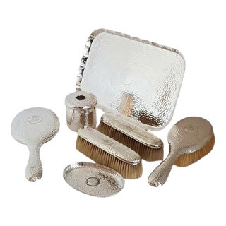 Antique Sterling Silver Vanity Set by William Comyns, London 1900s, Set of 7 For Sale
