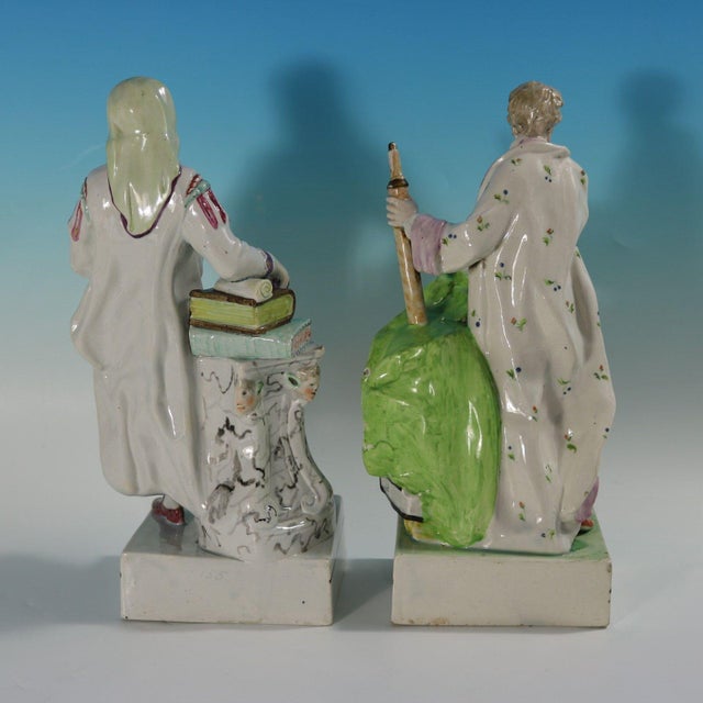 19th Century Pair Ralph Wood Staffordshire Pearlware Figures Chaucer & Newton For Sale - Image 5 of 18