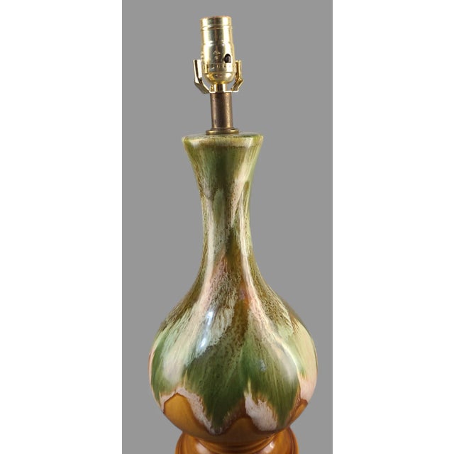 Mid-Century Modern Retro Glazed Pottery Earth-Tones Green Brown Table Lamp For Sale - Image 6 of 6