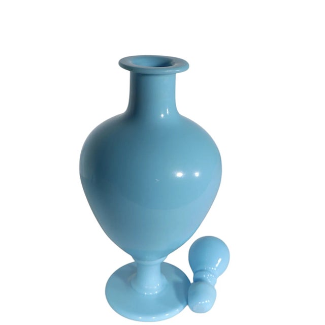 Portieux Vallerysthal Large French Blue Opaline Stoppered Bottle For Sale - Image 4 of 9