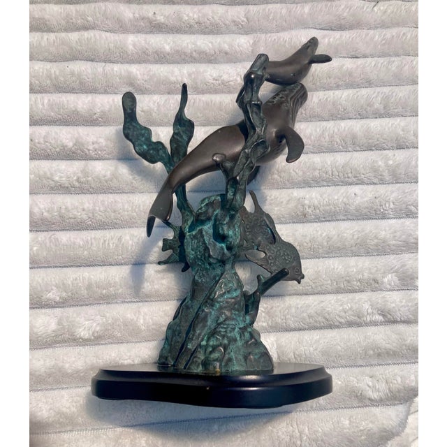 Nautical Humpback Whale and Calf Solid Brass/Bronze Sculpture, Mid-Century Coastal Art Style, Produced by San Pacific International (Spi Home) For Sale - Image 3 of 4
