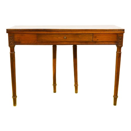 Wooden Game Table with Drawer and Geometric Carvings For Sale