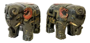 Vintage Solid Wood Painted African Elephant Stools- A Pair