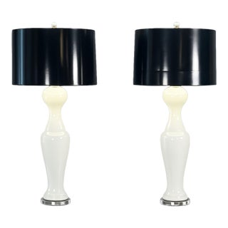 Vintage Murano Ballerina Glass Table Lamps of White For Sale