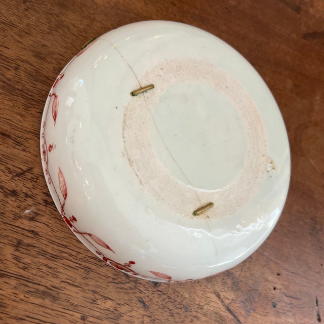 19th Century Antique Chinese Export Porcelain Dragon Lion Bowl With Old Staple Repair For Sale - Image 5 of 5