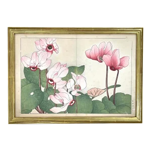 Antique Gilded Japanese Floral Woodblock