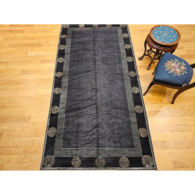 Textile Vintage Tibetan Area Rug with Gold Medallions and Deity Symbols, 1920s, 5' x 9' For Sale - Image 7 of 16