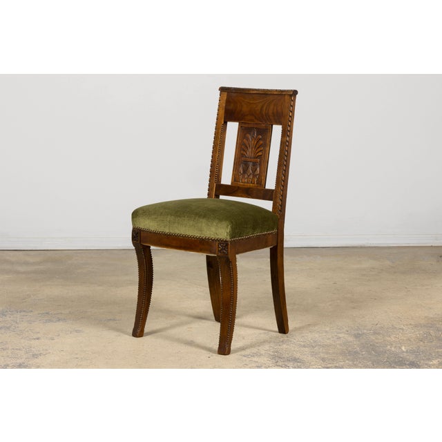 Set of 10 Mid-19th Century French Directoire Walnut Dining Chairs in Olive Green For Sale - Image 9 of 18