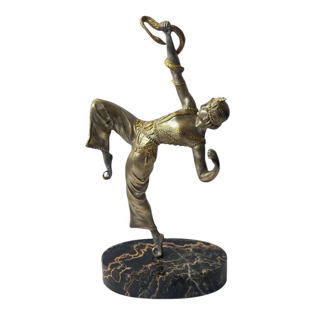 Circa 1920 Art Deco Snake Charmer Bronze Sculpture by S. Lipchytz For Sale