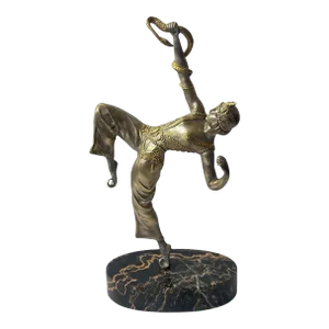 Circa 1920 Art Deco Snake Charmer Bronze Sculpture by S. Lipchytz