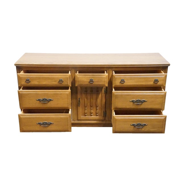 Wood Sumter Cabinet Co. Solid Oak Mediterranean Style 63" Triple Dresser For Sale - Image 7 of 15