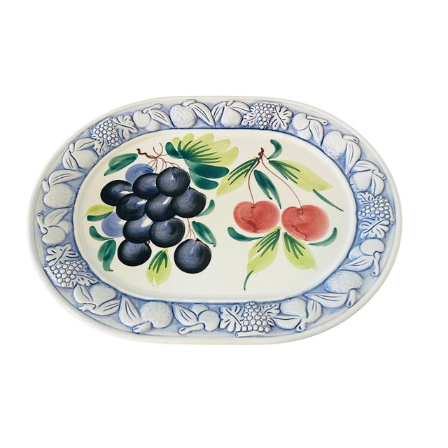 Hand-Painted Italian Ceramic Platter by Piazzato – Vintage Embossed Fruit Design, Mediterranean Serving Plate, Artisan...