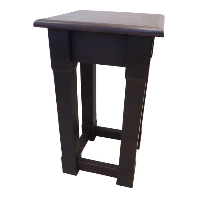 Vintage Arts & Crafts Style Wooden Charcoal Tone Pedestal For Sale