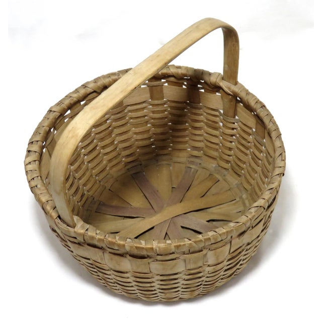 Antique Maine Penobscot Indian Hand Woven Handled Basket For Sale - Image 4 of 13