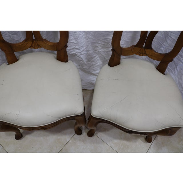 Italian Vintage Hand Carved Italian Walnut Chairs With Leather Seats For Sale - Image 3 of 6