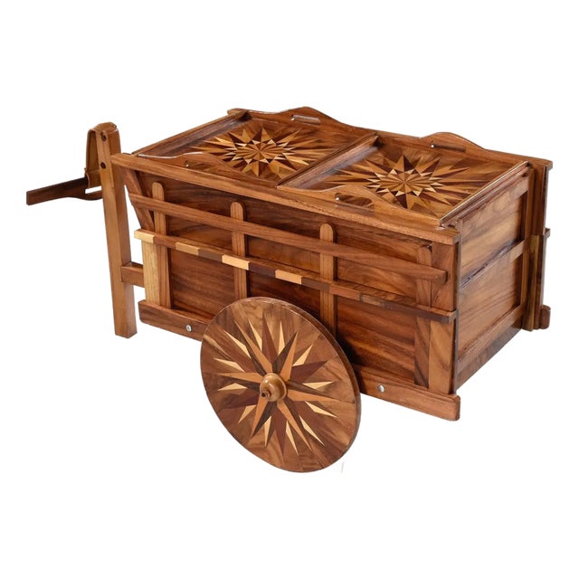 Hand Crafted Folk Art Costa Rican Oxcart Wagon Bar Cart With Intricate Marquetry For Sale