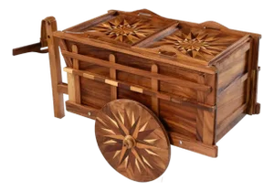 Hand Crafted Folk Art Costa Rican Oxcart Wagon Bar Cart With Intricate Marquetry