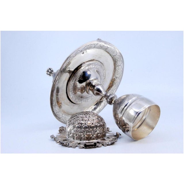 Metal Poppy-Shaped Silver Toothpick Holder with Engraved Frame and Base and Claw Feet For Sale - Image 7 of 9