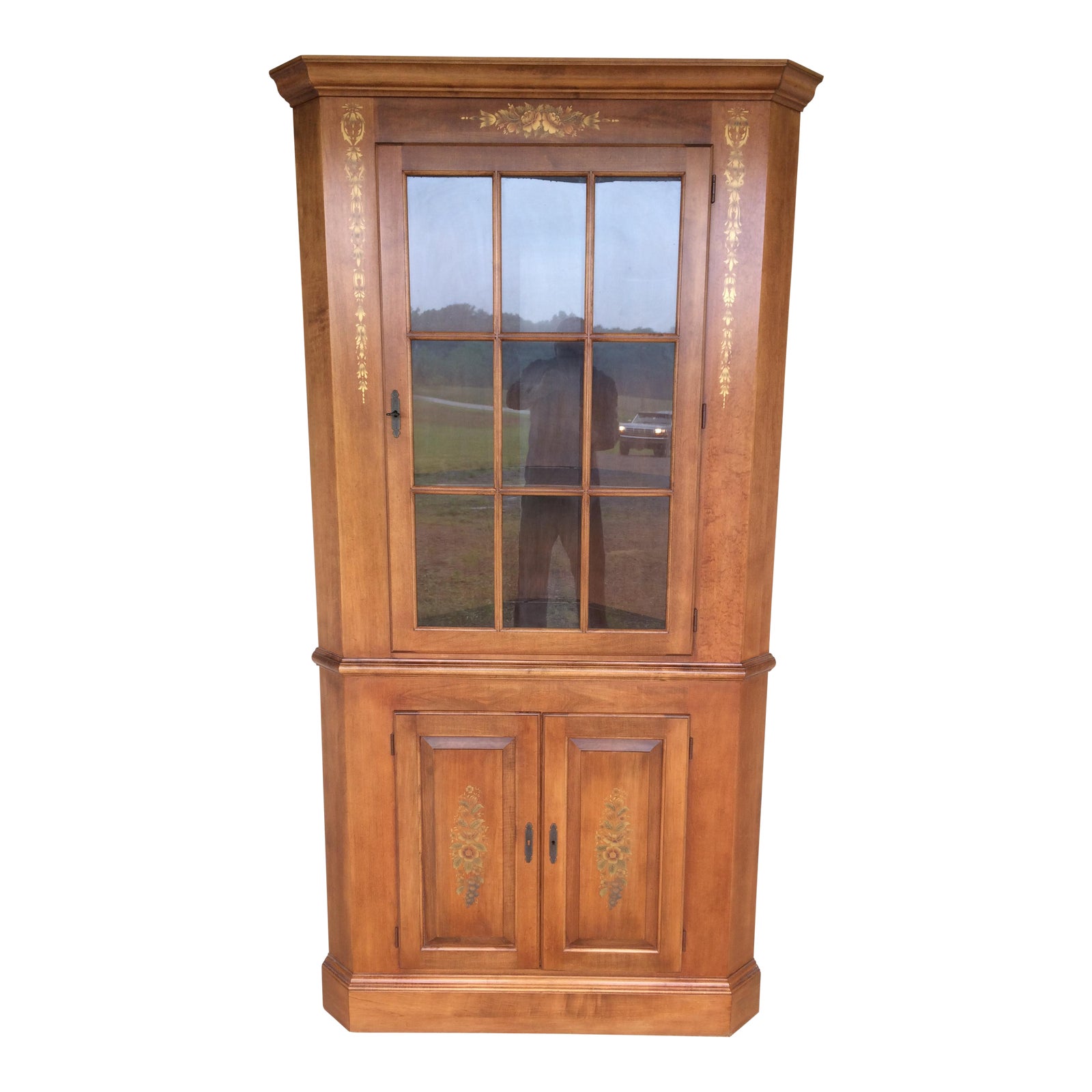 L. Hitchcock Maple Lighted Corner Cupboard Chairish