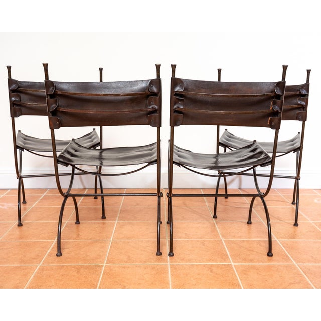 Vintage Dining Chairs in Leather and Wrought Iron, 1970s, Set of 4 For Sale - Image 9 of 18