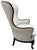 A blend of beauty and comfort. French style wing chair. Upholstered in a casual light blue pinstripe fabric. Perfect for...
