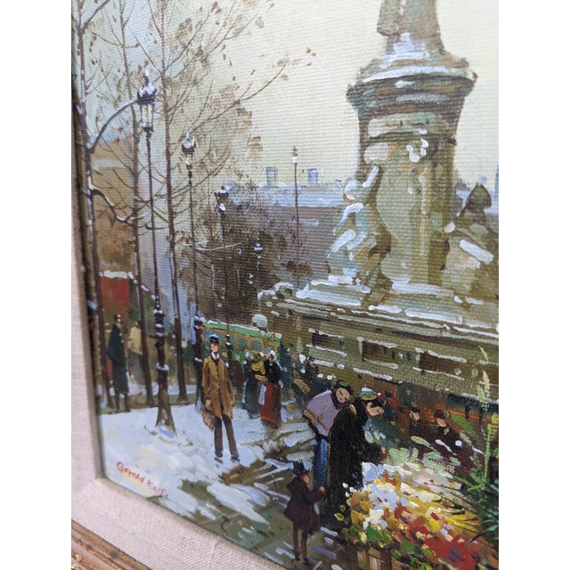 Framed European Winter Street Scene Original Oil Painting Signed Gerald Kott, Mid-20th Century For Sale In New York - Image 6 of 18