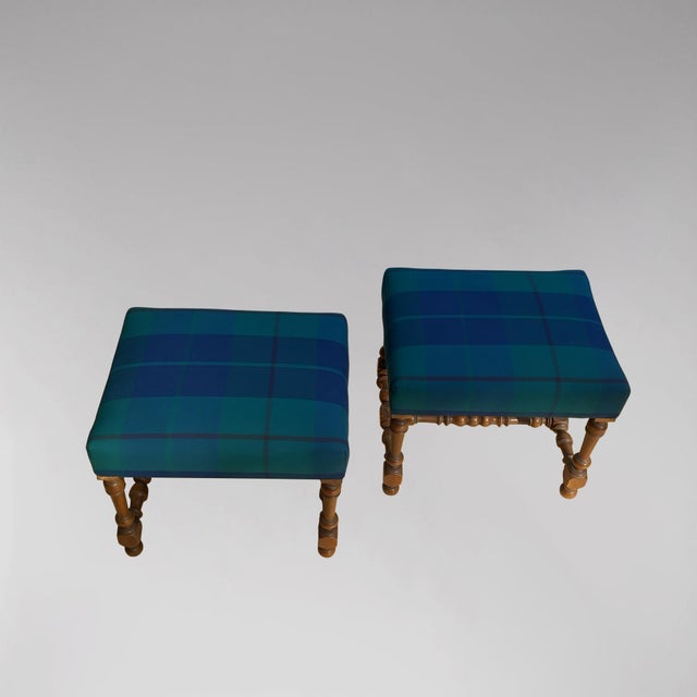 Set of Louis XIII Style Stools in Ralph Lauren Fabric For Sale - Image 4 of 4